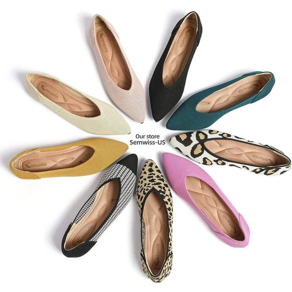 Semwiss Women's Pink Ballet Pointed Toe Flats Comfortable Casual Dressy Shoes